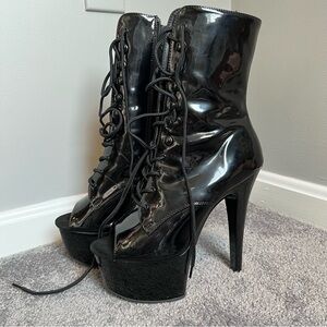 Pleaser Black Heeled Boots with Stiletto Heel